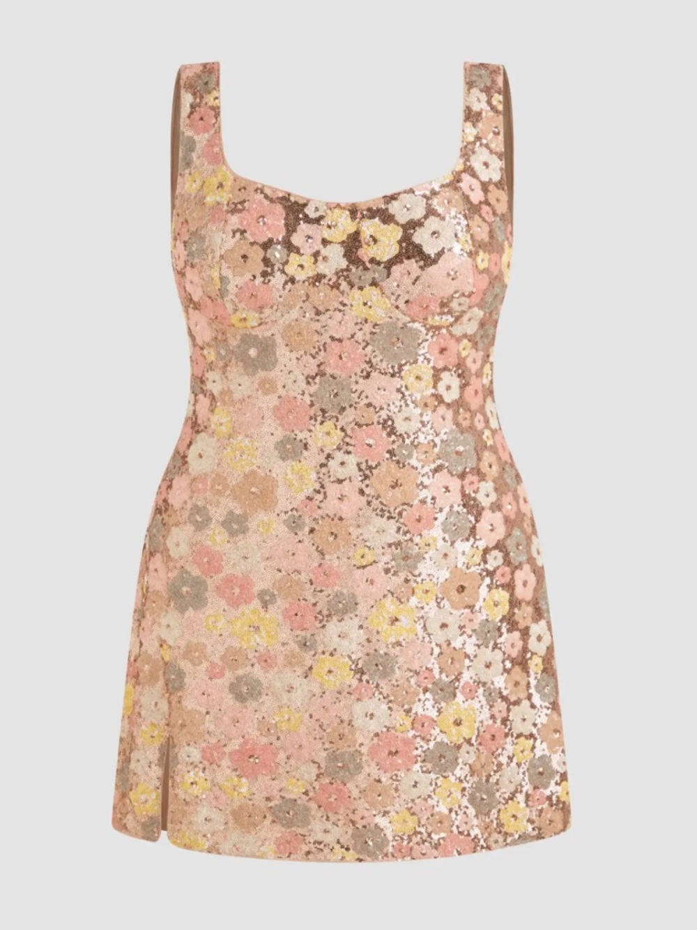 Cider SEQUIN SCOOP NECKLINE FLORAL SPLIT MINI DRESS CURVE & PLUS Size 0X